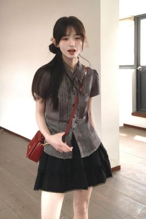 French-Style Fitted Short-Sleeve Shirt for Women - Slimming Summer College Top, High-Quality Casual Fashion