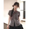 French-Style Fitted Short-Sleeve Shirt for Women - Slimming Summer College Top, High-Quality Casual Fashion