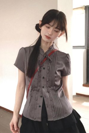 French-Style Fitted Short-Sleeve Shirt for Women - Slimming Summer College Top, High-Quality Casual Fashion