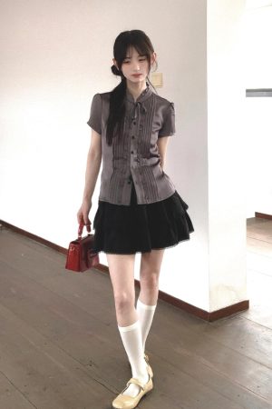 French-Style Fitted Short-Sleeve Shirt for Women - Slimming Summer College Top, High-Quality Casual Fashion