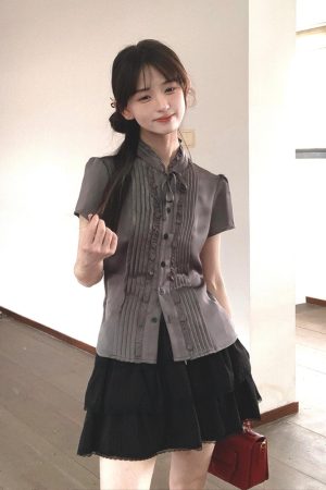 French-Style Fitted Short-Sleeve Shirt for Women - Slimming Summer College Top, High-Quality Casual Fashion