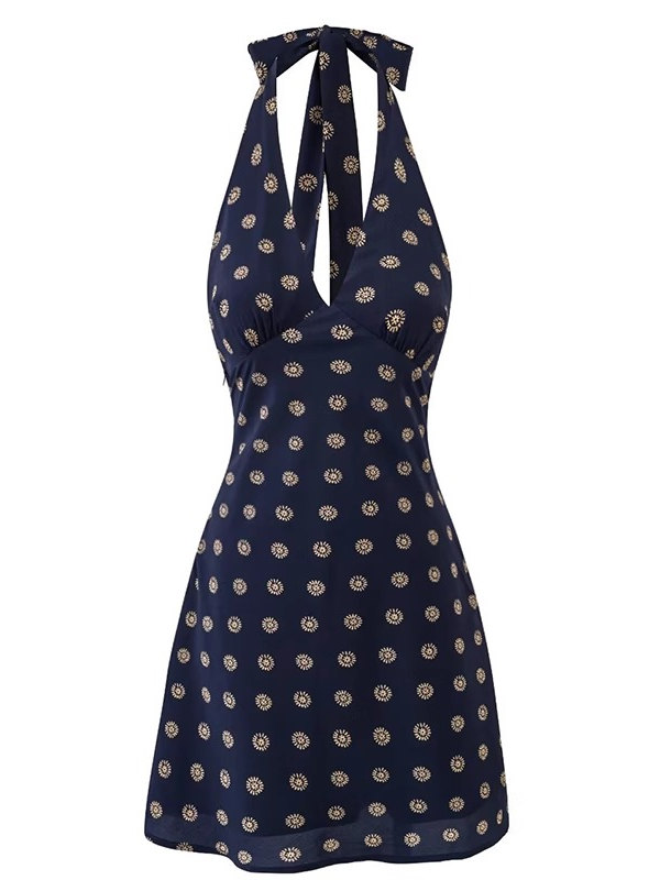 French-Style Floral Halter Backless Dress for Women - Retro 2025 Summer Vacation Fashion French-Style Floral Halter Backless Dress for Women - Retro 2025 Summer Vacation Fashion