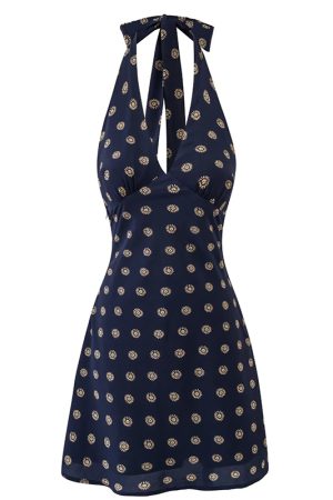 French-Style Floral Halter Backless Dress for Women - Retro 2025 Summer Vacation Fashion