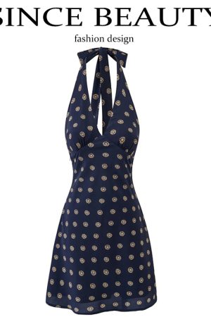 French-Style Floral Halter Backless Dress for Women - Retro 2025 Summer Vacation Fashion