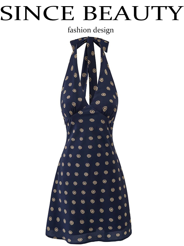 French-Style Floral Halter Backless Dress for Women - Retro 2025 Summer Vacation Fashion French-Style Floral Halter Backless Dress for Women - Retro 2025 Summer Vacation Fashion