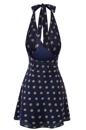 French-Style Floral Halter Backless Dress for Women - Retro 2025 Summer Vacation Fashion