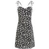 French Style Floral Spaghetti Strap Black Dress with Daisy Print - 2025 Summer Women's Vacation Dress