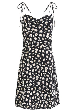 French Style Floral Spaghetti Strap Black Dress with Daisy Print - 2025 Summer Women's Vacation Dress