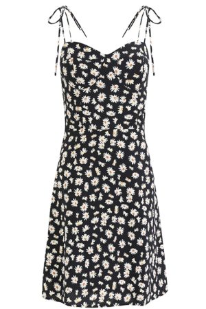French Style Floral Spaghetti Strap Black Dress with Daisy Print - 2025 Summer Women's Vacation Dress