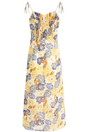 French-Style Floral Women's Dress - High-End Yellow Summer Dress for 2025 Vacation - Trendy and Elegant Fashion