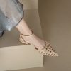French Style Genuine Leather Retro Pointed Low Chunky Heel Roman Sandals for Women - Artistic Pig Cage Summer Shoes