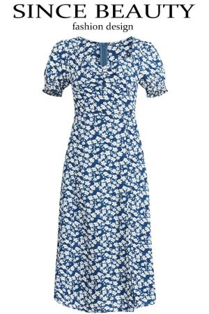 French-Style Long Blue Dress for Women - 2025 Summer Vacation Fashion, Elegant and Chic Look, Inspired by Zhong Chuxi