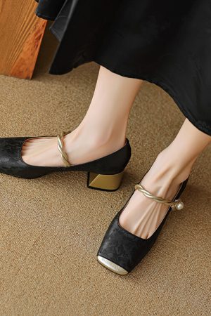 French Style Low-Heeled Mary Jane Shoes for Women - Genuine Leather Square Toe, Trendy Italian Design