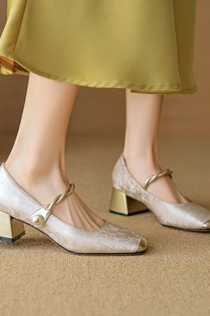 French Style Low-Heeled Mary Jane Shoes for Women - Genuine Leather Square Toe, Trendy Italian Design