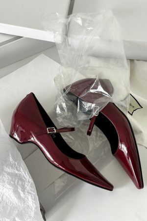 French Style One-Strap Chunky Heel Mary Jane Shoes, Pointed Toe, Shallow Mouth, Sheepskin Commuting High Heels