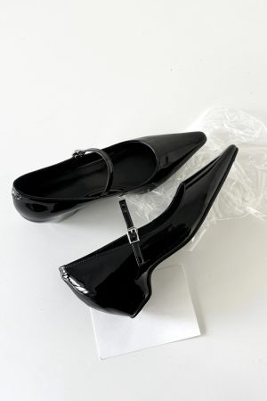 French Style One-Strap Chunky Heel Mary Jane Shoes, Pointed Toe, Shallow Mouth, Sheepskin Commuting High Heels