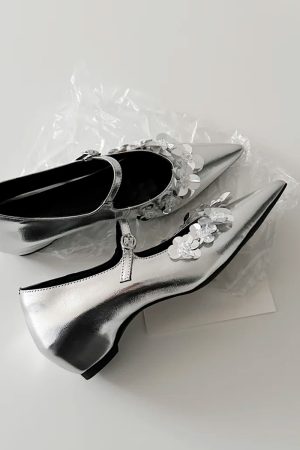 French Style One-Strap Chunky Heel Mary Jane Shoes, Pointed Toe, Shallow Mouth, Sheepskin Commuting High Heels