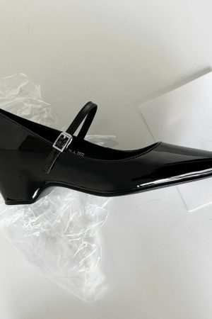 French Style One-Strap Chunky Heel Mary Jane Shoes, Pointed Toe, Shallow Mouth, Sheepskin Commuting High Heels