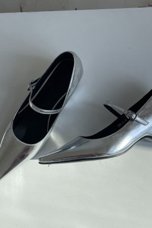 French Style One-Strap Chunky Heel Mary Jane Shoes, Pointed Toe, Shallow Mouth, Sheepskin Commuting High Heels