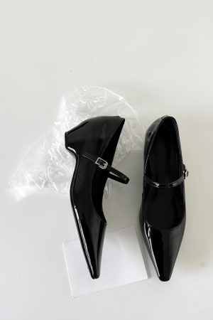 French Style One-Strap Chunky Heel Mary Jane Shoes, Pointed Toe, Shallow Mouth, Sheepskin Commuting High Heels