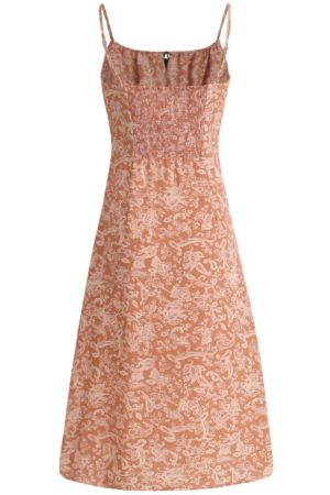 French-Style Orange Women's Dress with Straps, Printed, Elegant Vacation Look for Summer 2025