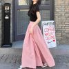 French-style Pink High-Waisted A-Line Midi Skirt, Luxury Pleated Casual Flared Skirt for Women, Spring Summer Fashion