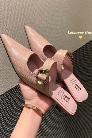 French Style Pointed Toe Kitten Heel Sandals for Women - Fashionable Closed Toe Half Slippers, Versatile 90s Inspired Footwear