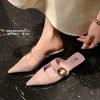 French Style Pointed Toe Kitten Heel Sandals for Women - Fashionable Closed Toe Half Slippers, Versatile 90s Inspired Footwear