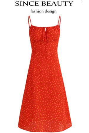 French Style Polka Dot Spaghetti Strap Long Red Dress for Summer 2025 - Vacation Essential, Slimming Fit for Women