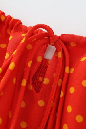 French Style Polka Dot Spaghetti Strap Long Red Dress for Summer 2025 - Vacation Essential, Slimming Fit for Women