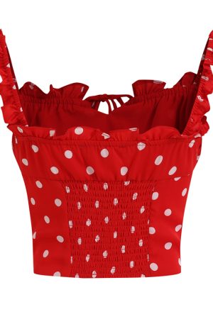 French-Style Red Polka Dot Camisole Top for Women - 2025 Vacation Layering Essential