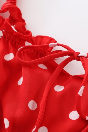 French-Style Red Polka Dot Camisole Top for Women - 2025 Vacation Layering Essential