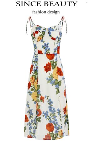 French-Style Sleeveless Printed Long White Dress for Women - Summer 2025 Slim Fit Vacation Fashion