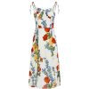French-Style Sleeveless Printed Long White Dress for Women - Summer 2025 Slim Fit Vacation Fashion