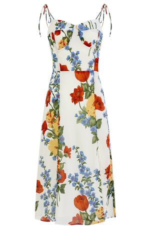 French-Style Sleeveless Printed Long White Dress for Women - Summer 2025 Slim Fit Vacation Fashion