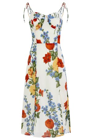French-Style Sleeveless Printed Long White Dress for Women - Summer 2025 Slim Fit Vacation Fashion