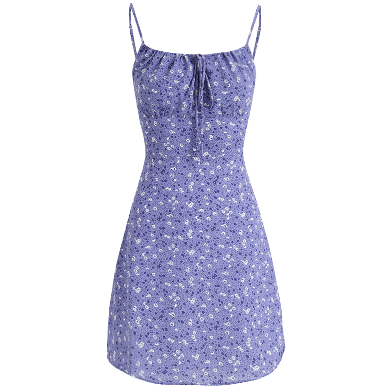 French Style Vacation Purple Spaghetti Strap Dress for Women - Petite Summer 2025 Fashion French Style Vacation Purple Spaghetti Strap Dress for Women - Petite Summer 2025 Fashion