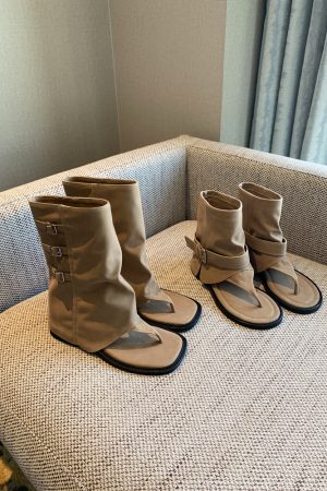 French-Style Western Open-Toe Ankle Boots for Women - Chunky Heel Mid-Calf Summer 2025 Fashion Footwear