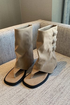 French-Style Western Open-Toe Ankle Boots for Women - Chunky Heel Mid-Calf Summer 2025 Fashion Footwear