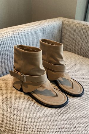 French-Style Western Open-Toe Ankle Boots for Women - Chunky Heel Mid-Calf Summer 2025 Fashion Footwear