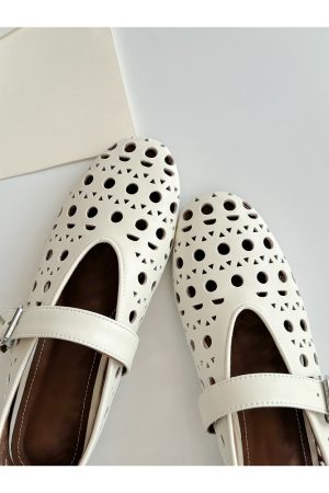 French Style Women's Sheepskin High-Heeled Sandals with Breathable Hollow Round Toe and Single Strap - Chic Summer Footwear