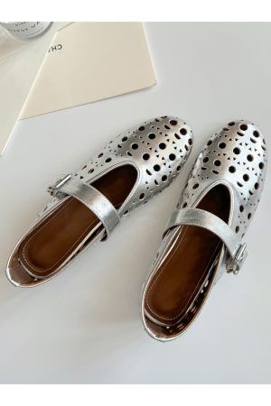 French Style Women's Sheepskin High-Heeled Sandals with Breathable Hollow Round Toe and Single Strap - Chic Summer Footwear