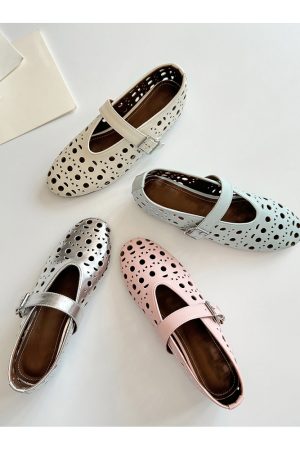 French Style Women's Sheepskin High-Heeled Sandals with Breathable Hollow Round Toe and Single Strap - Chic Summer Footwear