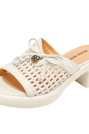 French Style Women's Thick-Soled Hollow Mesh High Heels - Comfortable Non-Fatigue Design, Perfect for Italian Corso Venezia Inspired Looks