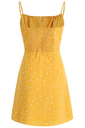 French Style Yellow Spaghetti Strap Dress for Women - Petite Summer Vacation Dress 2025