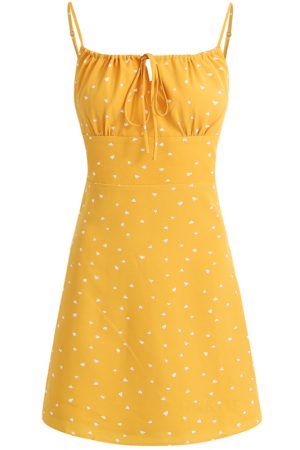 French Style Yellow Spaghetti Strap Dress for Women - Petite Summer Vacation Dress 2025