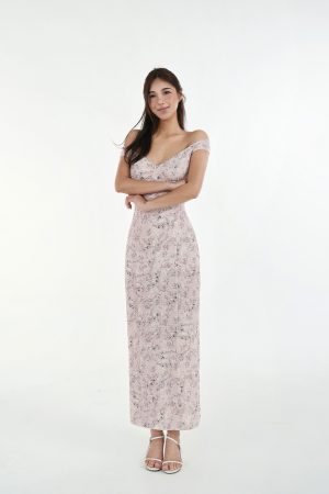 French V-Neck Fitted Split Printed Chiffon Long Dress - Elegant Summer Style, Perfect for 90s Inspired or Y2K Fashion