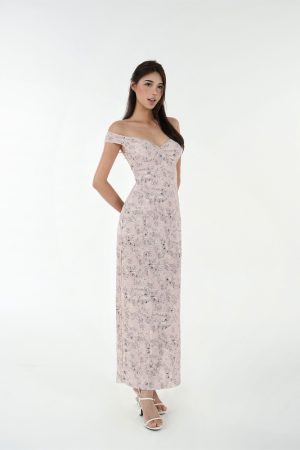 French V-Neck Fitted Split Printed Chiffon Long Dress - Elegant Summer Style, Perfect for 90s Inspired or Y2K Fashion