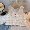 French V-Neck Sleeveless Lace Short Vest for Women - Slimming Summer Outerwear, Versatile Korean Style Top
