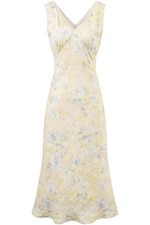French Vintage Floral Long Slip Dress for Women - Waist-Defined Summer 2025 Fashion, Perfect for 90s and Y2K Inspired Styles